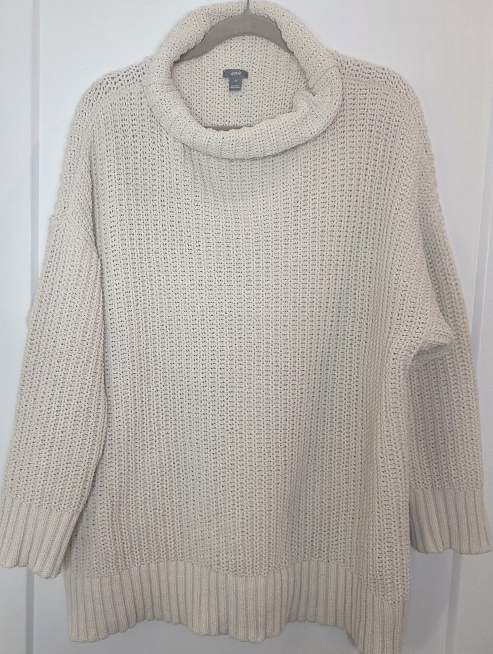 Aerie Oversized Chunkyknit Cream Turtleneck Sweater SZ M